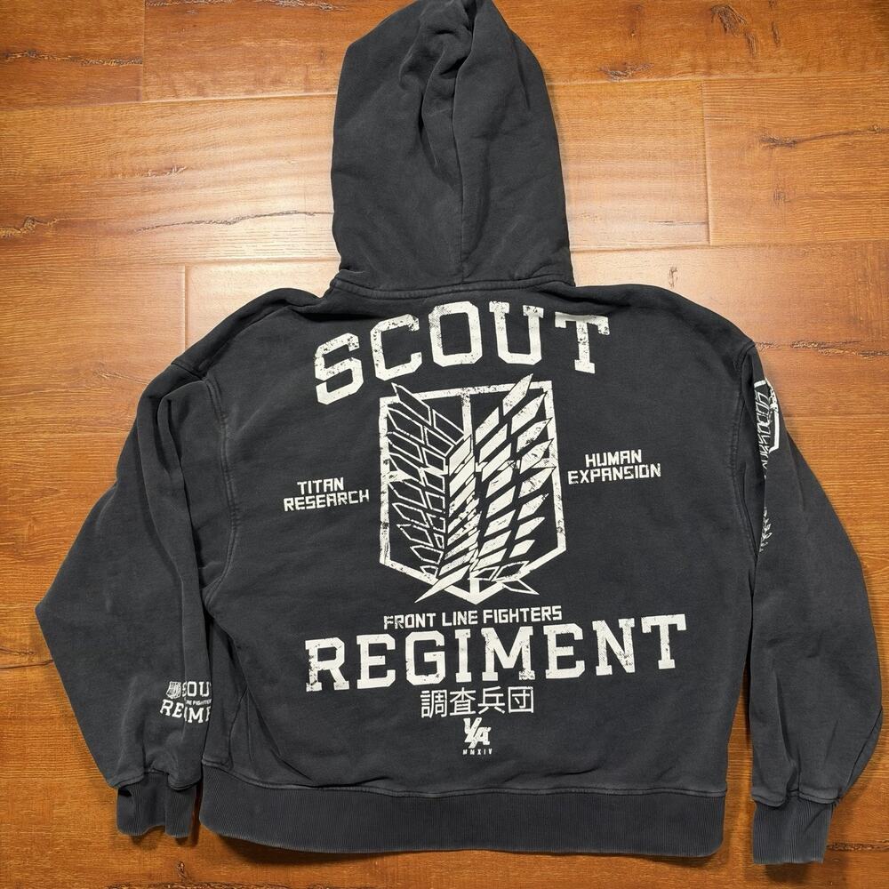 YoungLA X Attack On Titan Hoodie Sweater Mens L Black Full Zip Scout Regiment